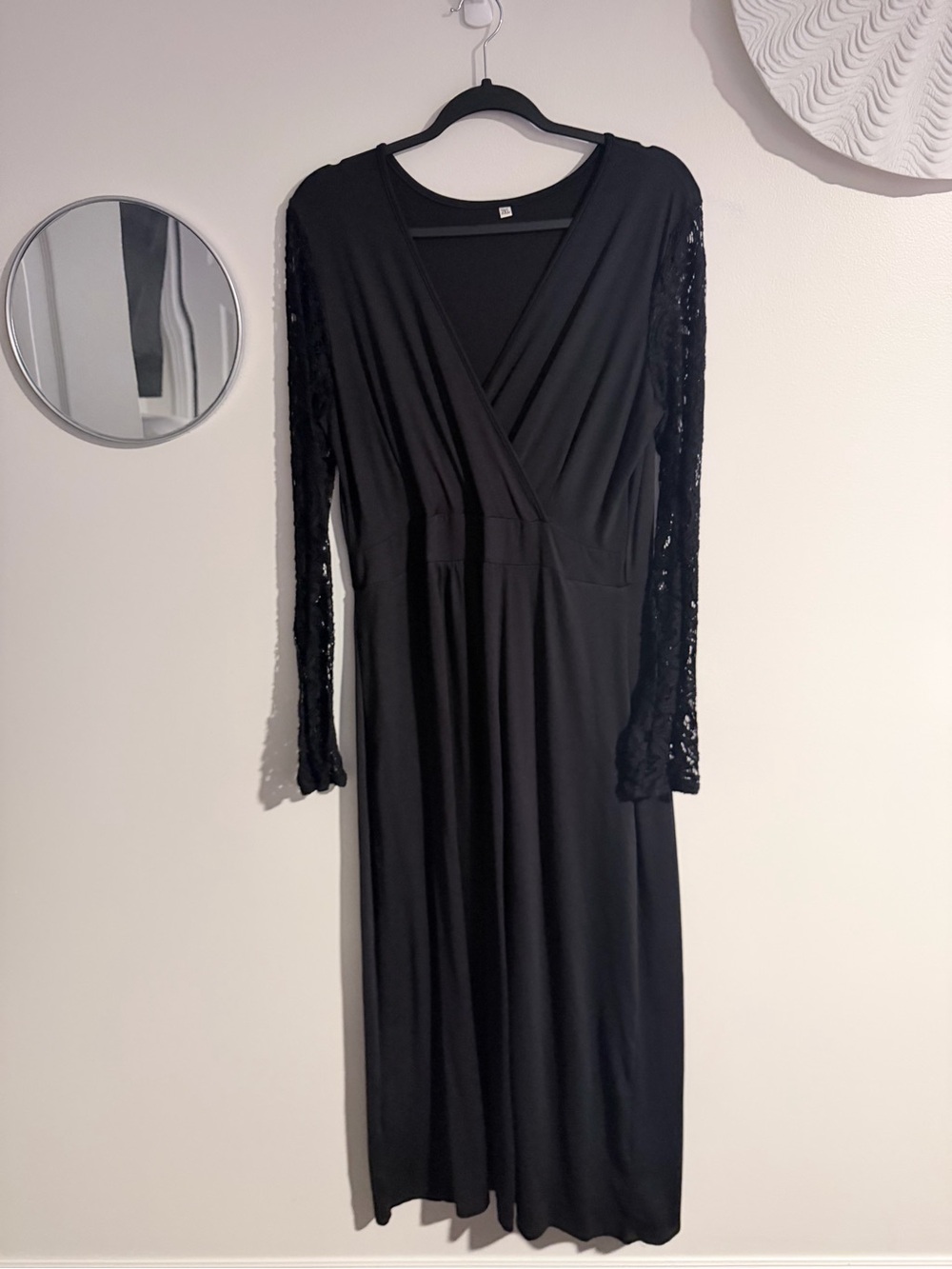 Black Long Sleeve Lace-Sleeve Wrap Dress - very flattering